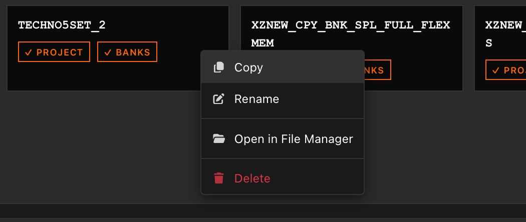 Project card context menu