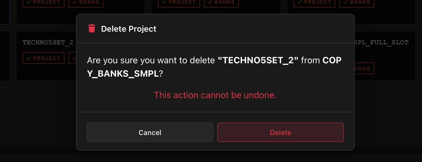 Delete Project confirmation dialog