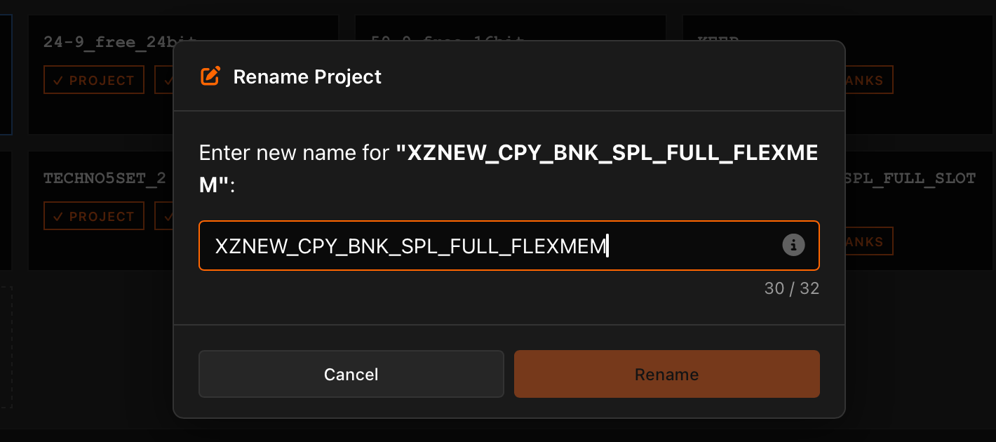 Rename Project dialog