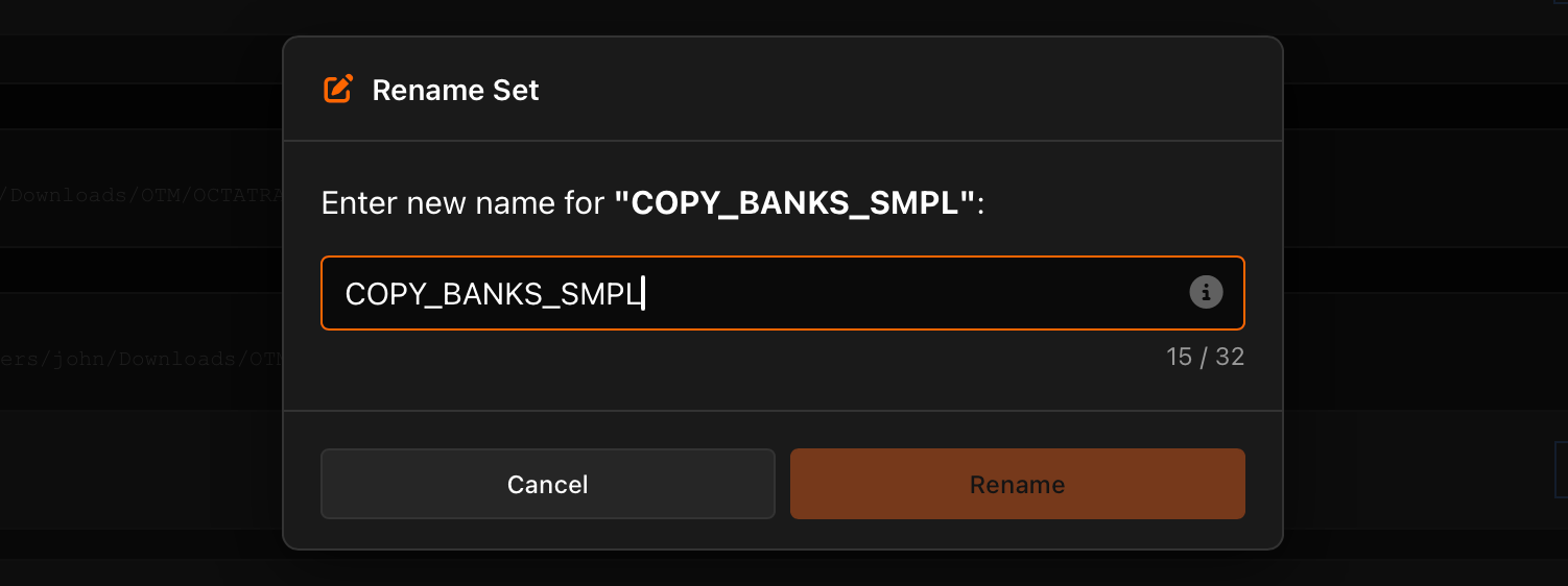 Rename Set dialog