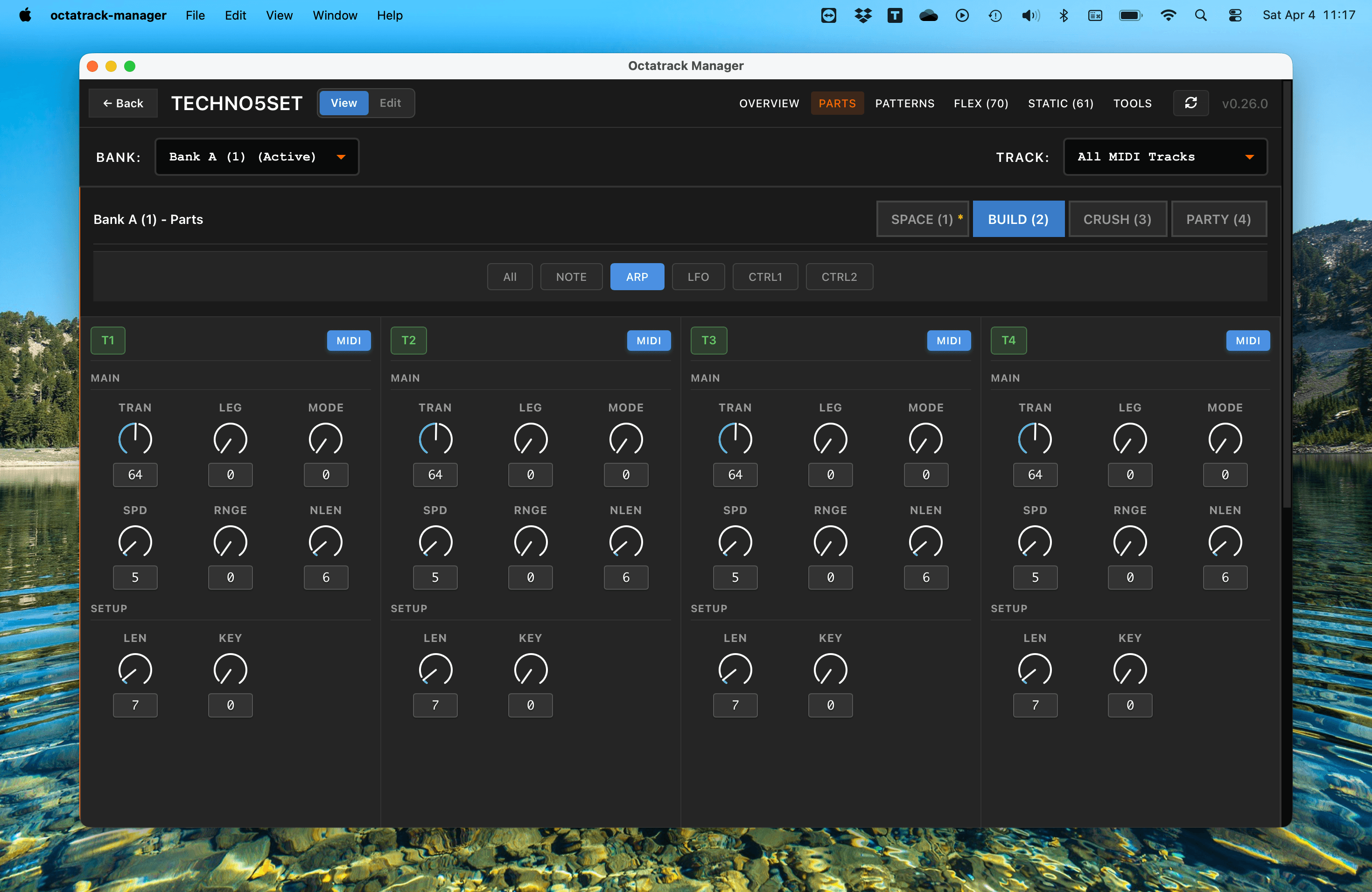 Parts Editor - MIDI Arp page