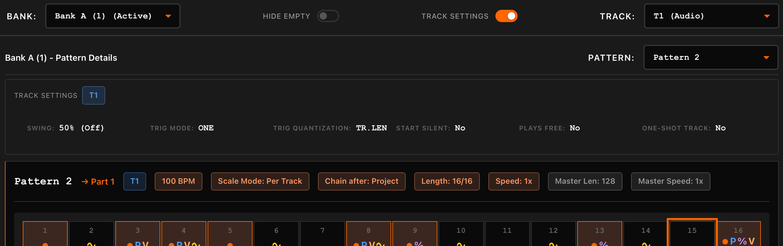 Patterns - Track Settings toggle