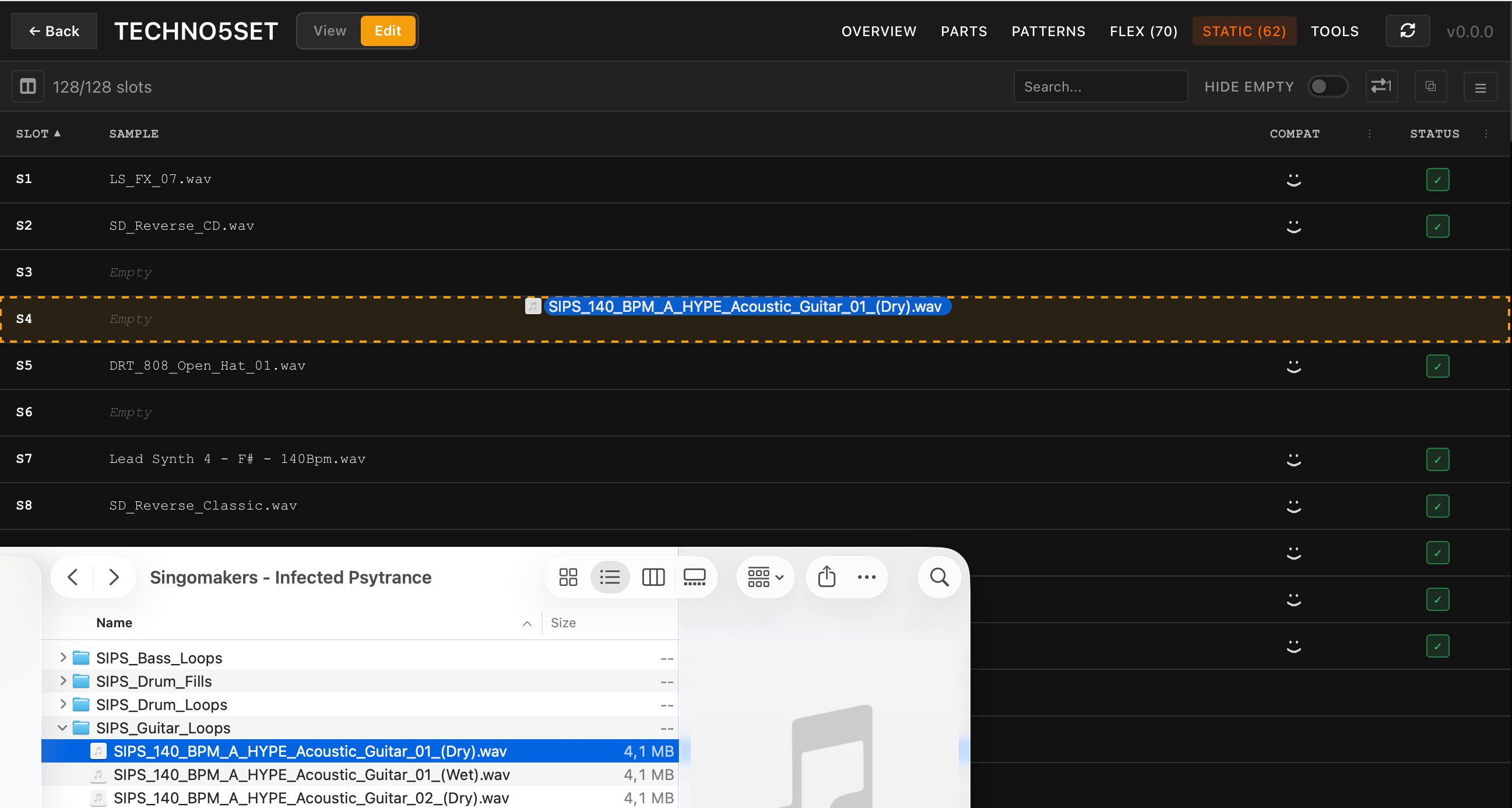 Dragging an audio file from the OS file manager onto a slot