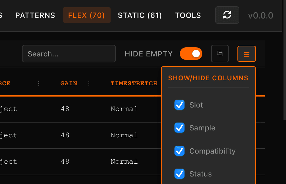 Sample Slots - Column selector