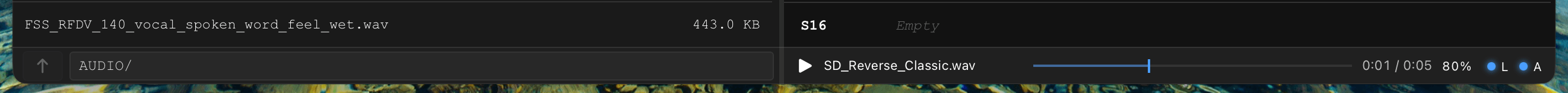 Audio player with the Audio Pool pane open