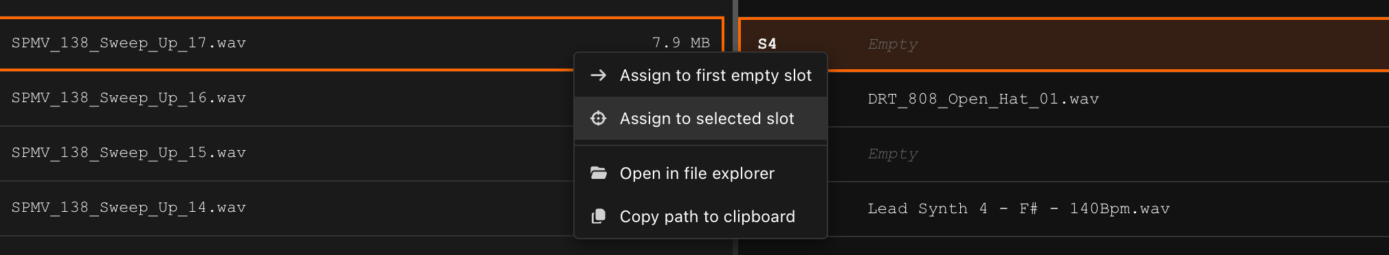 Audio Pool item right-click menu