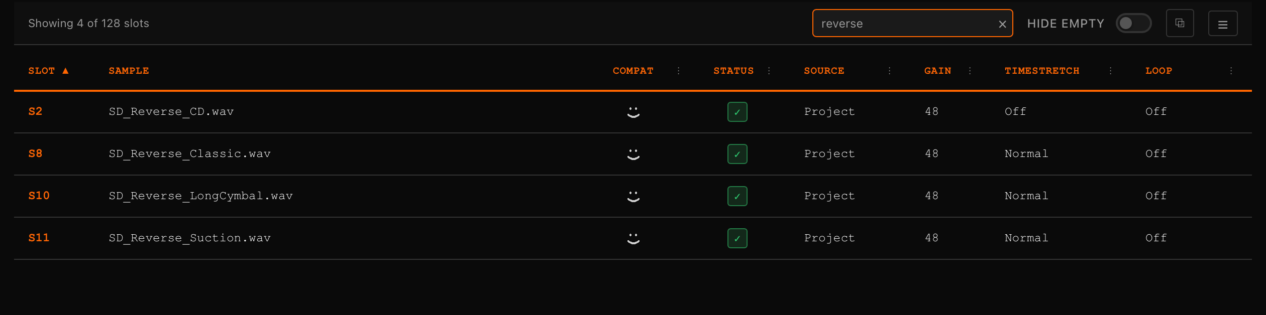 Sample Slots - Search results
