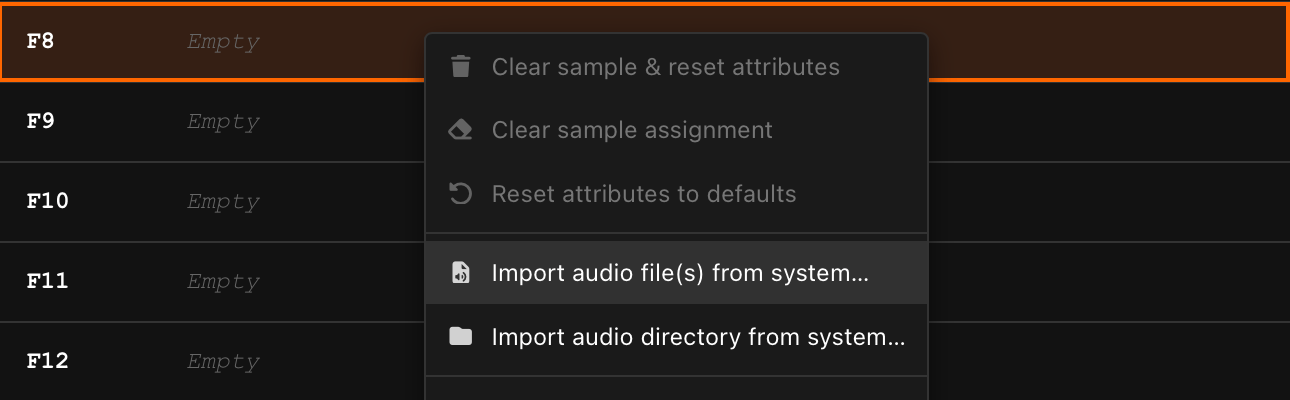 Right-click menu on an empty slot
